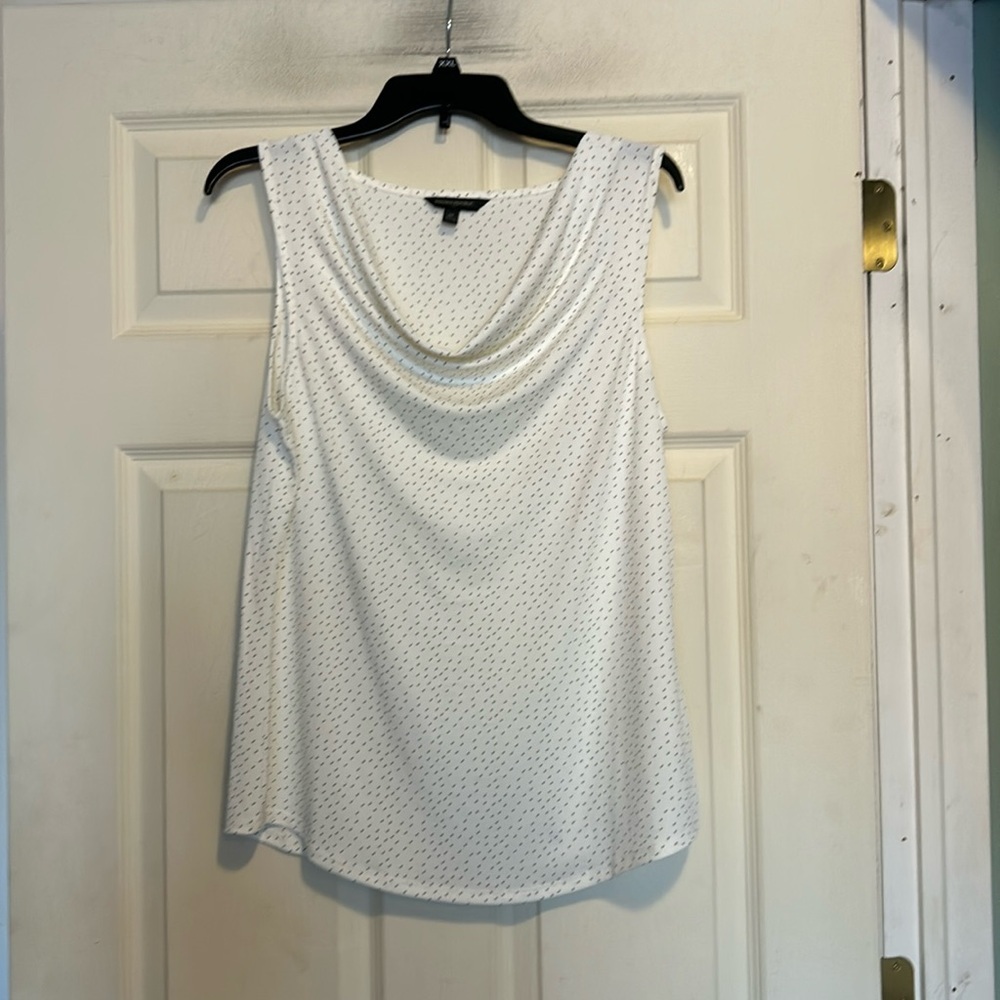 Banana Republic Sleeveless Cowl Neck Blouse Size Medium White Black Polka Dot